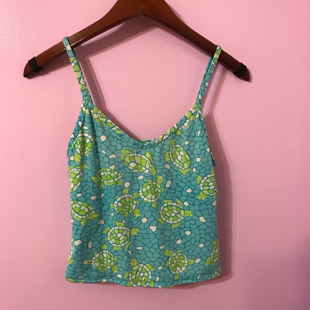 Lilly Pulitzer Turquoise & Lime Turtle Print Swim Tank